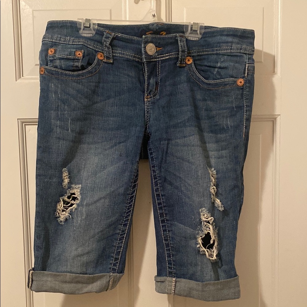 Seven7 Women's Distressed Jean Shorts - Blue